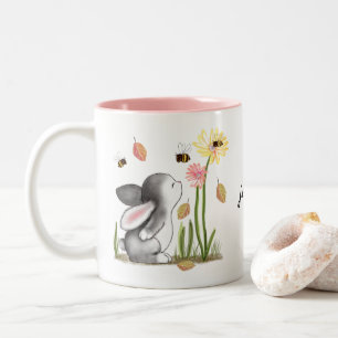 Caneca De Café Em Dois Tons Bunny Cheira Flower Mug com Nome