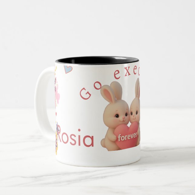 Caneca De Café Em Dois Tons Bunny Christmas Stocking – Personal Holiday Ch arm (Frente Esquerda)