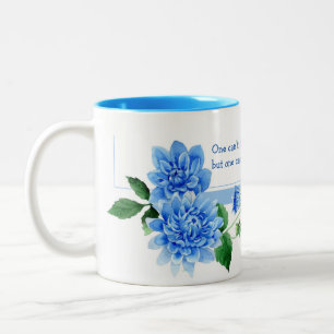 Caneca De Café Em Dois Tons buquê de Dahlia azul com citação sábia