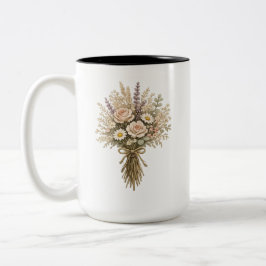 Caneca De Café Em Dois Tons Buquê de Flores Silvestres Vintage