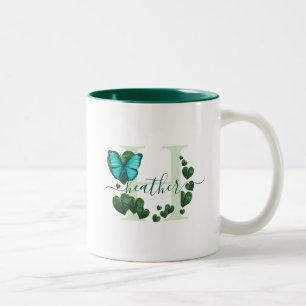 Caneca De Café Em Dois Tons Buquê de Folhas em Forma de Coração