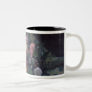 Caneca De Café Em Dois Tons Buquê de Paul Cezanne   das dálias amarelas,