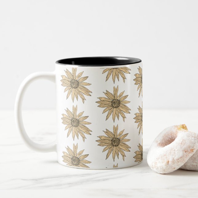 Caneca De Café Em Dois Tons Buquê de pintura amarelo-margarida (Com Donut)