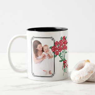Caneca De Café Em Dois Tons Buquê do dia das mães das rosas vermelhas