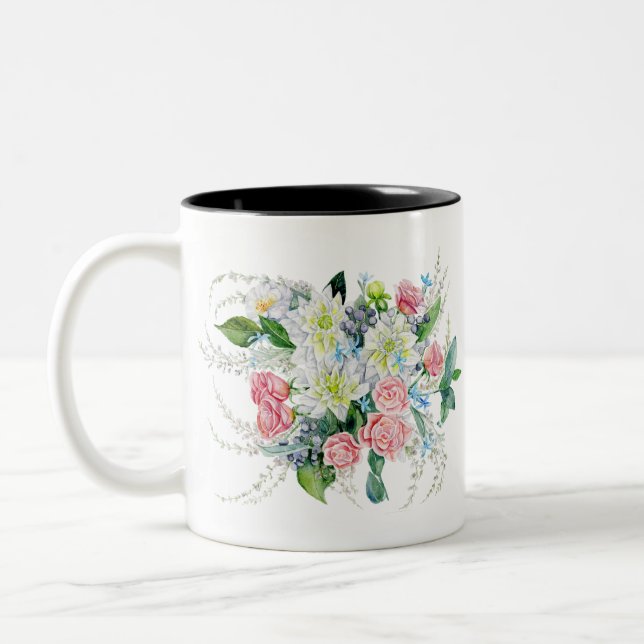 Caneca De Café Em Dois Tons Buquê Floral (Esquerda)
