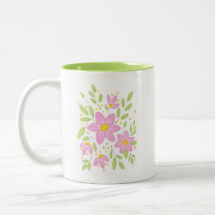 Caneca De Café Em Dois Tons Buquê Floral Cor-de-Rosa de Pluma Suave