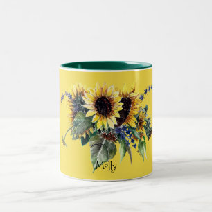 Caneca De Café Em Dois Tons Buquê personalizado do girassol no amarelo