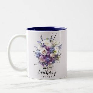 Caneca De Café Em Dois Tons Buquê Vintage Caligrafia de aniversário persona