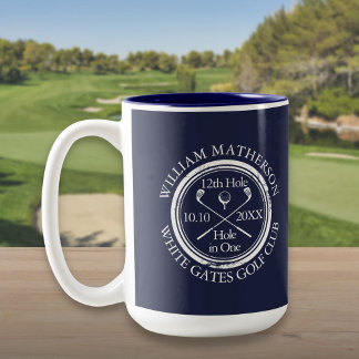 Caneca De Café Em Dois Tons Buraco em Um Azul Marinho Personalizado de Golfe 