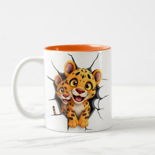 Caneca De Café Em Dois Tons Buraco Leopardo 3D Numa design De Quebra De Parede