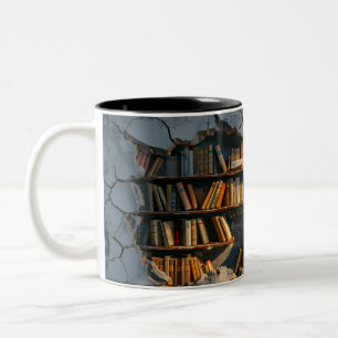 Caneca De Café Em Dois Tons Buraco na prateleira de parede 3D como