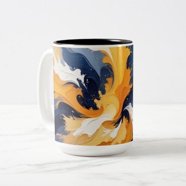 Caneca De Café Em Dois Tons Burst de Cor Geométrica Negrito (Frente Esquerda)