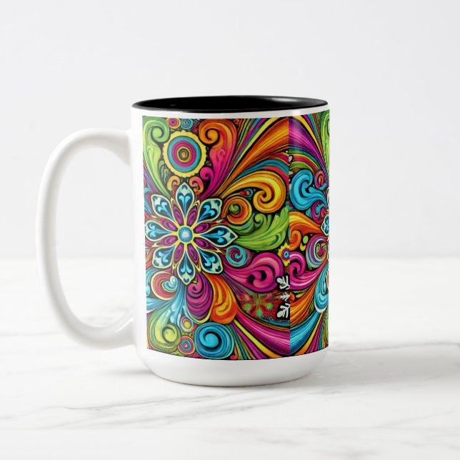 Caneca De Café Em Dois Tons Burst Floral Vibrante (Esquerda)