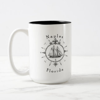 Caneca De Café Em Dois Tons Bússola Náutica de Vela de Naples Flórida Barco à
