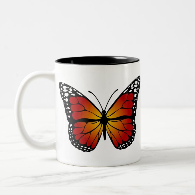 Caneca De Café Em Dois Tons Butterfly Monarch Abstract Artistic Line Art (Esquerda)