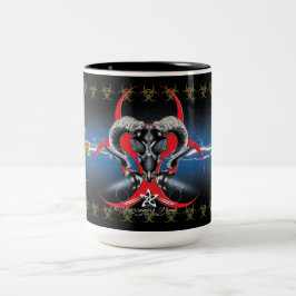 CANECA DE CAFÉ EM DOIS TONS BW! ADVERTÊNCIA BIOHAZARD! CAVEIRA