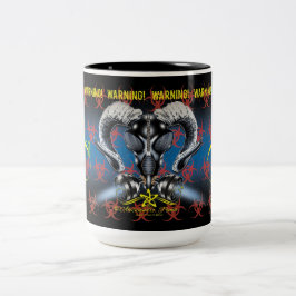 CANECA DE CAFÉ EM DOIS TONS BW! ADVERTÊNCIA BIOHAZARD! CAVEIRA