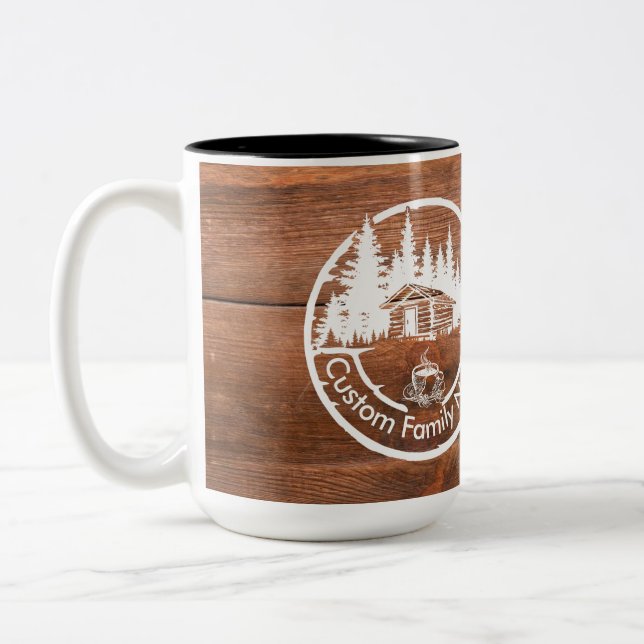 Caneca De Café Em Dois Tons Cabana de Campo Rústica | Nome da Família Personal (Esquerda)