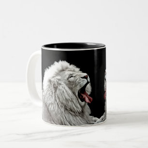 Caneca De Café Em Dois Tons Cabeça branca de leão, animais da selva, arte di