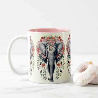 Caneca De Café Em Dois Tons Cabeça De Elefante E Flores