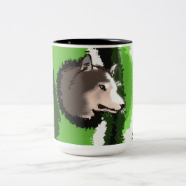 Caneca De Café Em Dois Tons Cabeça de lobo espiando entre os arbustos