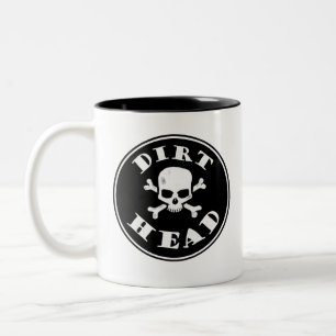 Caneca De Café Em Dois Tons Cabeça de saia, Texto preto com crânio