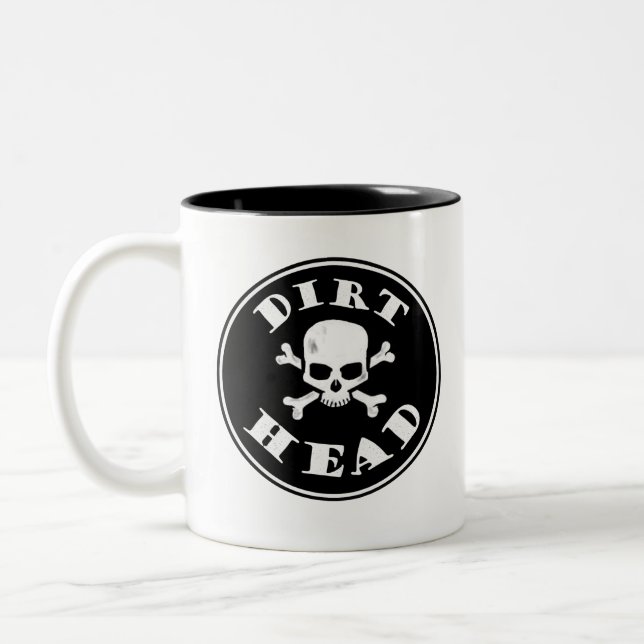 Caneca De Café Em Dois Tons Cabeça de saia, Texto preto com crânio (Esquerda)