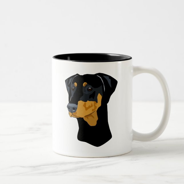 Caneca De Café Em Dois Tons Cabeça do Doberman, preto, Uncropped (Direita)