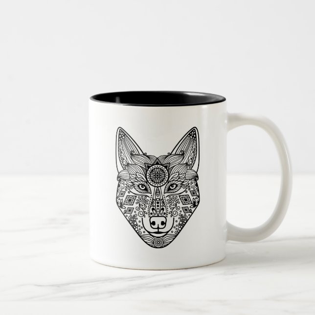Caneca De Café Em Dois Tons Cabeça inspirada do lobo (Direita)