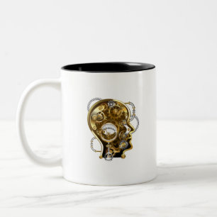 Caneca De Café Em Dois Tons Cabeça Steampunk com Manômetro