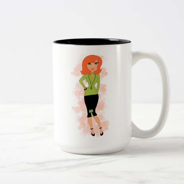 Caneca De Café Em Dois Tons Cabeça Vermelha Gorda, 15 oz, Mug De Dois Tons (Direita)