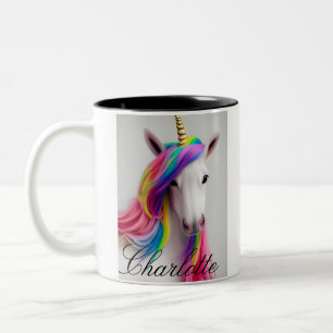 Caneca De Café Em Dois Tons Cabelo Arco-Íris de Unicórnio Bonito