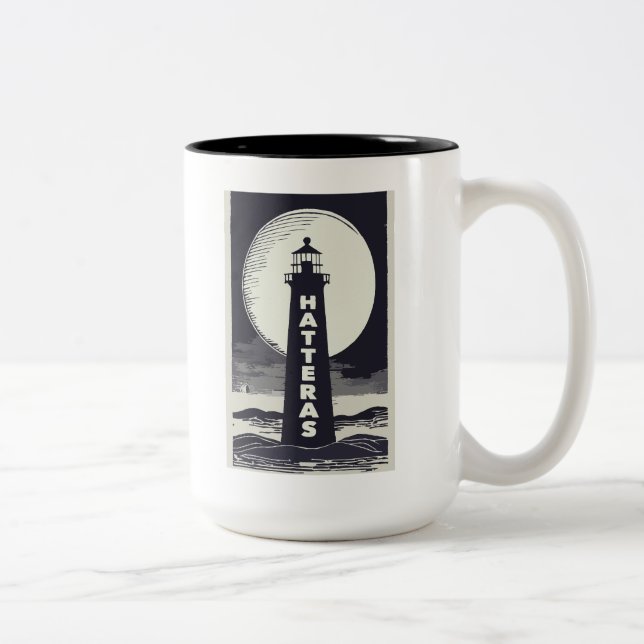 Caneca De Café Em Dois Tons Cabo Hatteras North Carolina Lighthouse Moon (Direita)