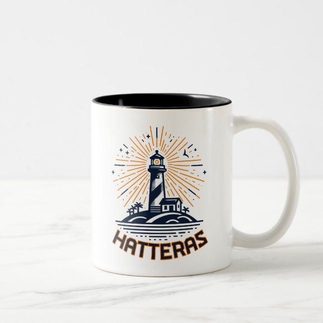 Caneca De Café Em Dois Tons Cabo Hatteras North Carolina Lighthouse Sunrise (Direita)