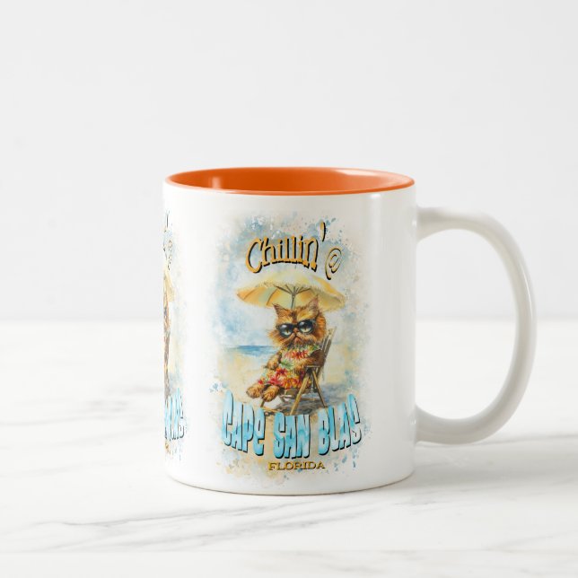 Caneca De Café Em Dois Tons Cabo San Blas Florida Beach Lounging Cat (Direita)