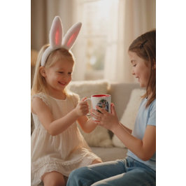 Caneca De Café Em Dois Tons Caça de Ovos de Foto de Garota com Orelhas de Coel