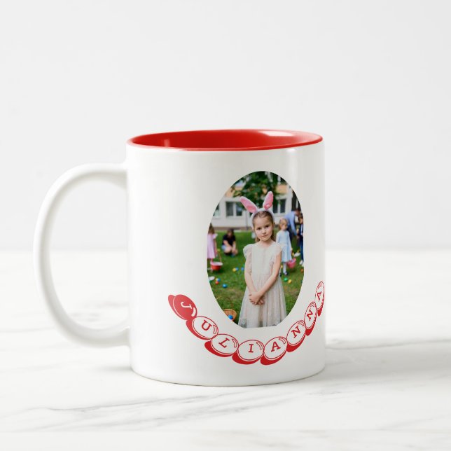 Caneca De Café Em Dois Tons Caça de ovos de foto de menina com orelhas de coel (Esquerda)