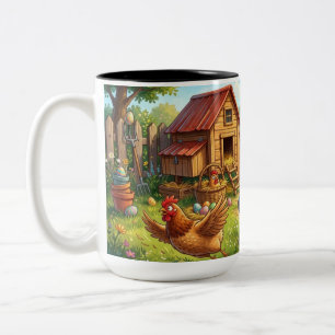 Caneca De Café Em Dois Tons Caça Engraçada à Galinha de Páscoa