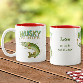 Caneca De Café Em Dois Tons Caçador de Muskies Nome Data Medidas