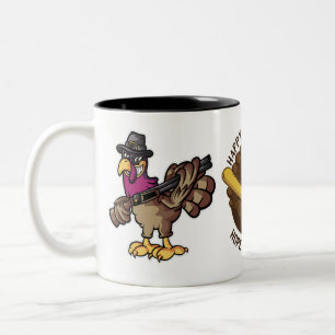 Caneca De Café Em Dois Tons Caçador de Peru de Ação de Graças Engraçado