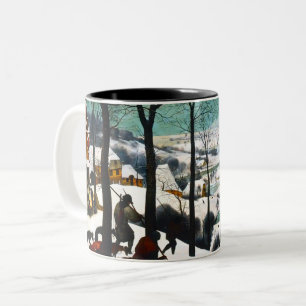 Caneca De Café Em Dois Tons Caçadores na Paisagem da Neve Pieter Bruegel