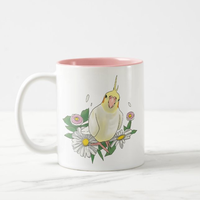 Caneca De Café Em Dois Tons Cacatua Fofa Floral (Esquerda)