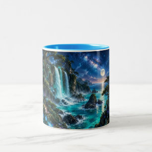 Caneca De Café Em Dois Tons Cachoeira de Fantasia Mágica na Costa do Oceano So