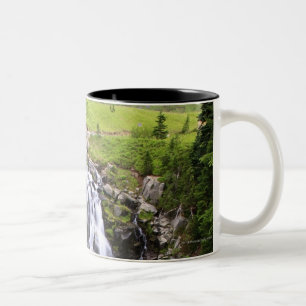 Caneca De Café Em Dois Tons Cachoeira no parque nacional de Monte Rainier