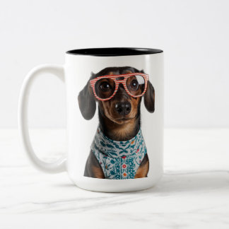 Caneca De Café Em Dois Tons Cachorrinho Bonito Com Óculos Vermelhos