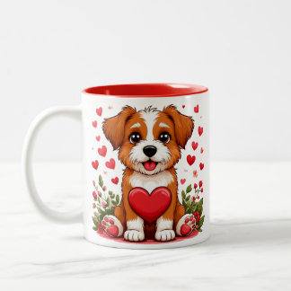 Caneca De Café Em Dois Tons Cachorrinho Com Coração Para Amantes de Cachorros