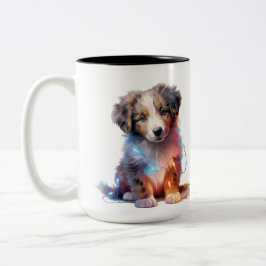 CANECA DE CAFÉ EM DOIS TONS CACHORRINHO DE PASTOR AUSTRALIANO ADORÁVEL DE NATA