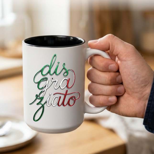 Caneca De Café Em Dois Tons Cachorro 3D Rótulo Italiano (Disgraziato 3D script funny Italian mug)