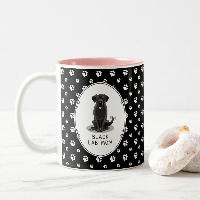 Caneca De Café Em Dois Tons Cachorro Bestial (Labrador Retriever Mãe) (Com Donut)