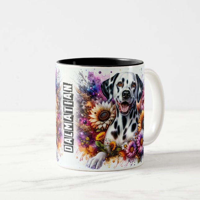 Caneca De Café Em Dois Tons Cachorro Bonito Dalmado (Frente Esquerda)